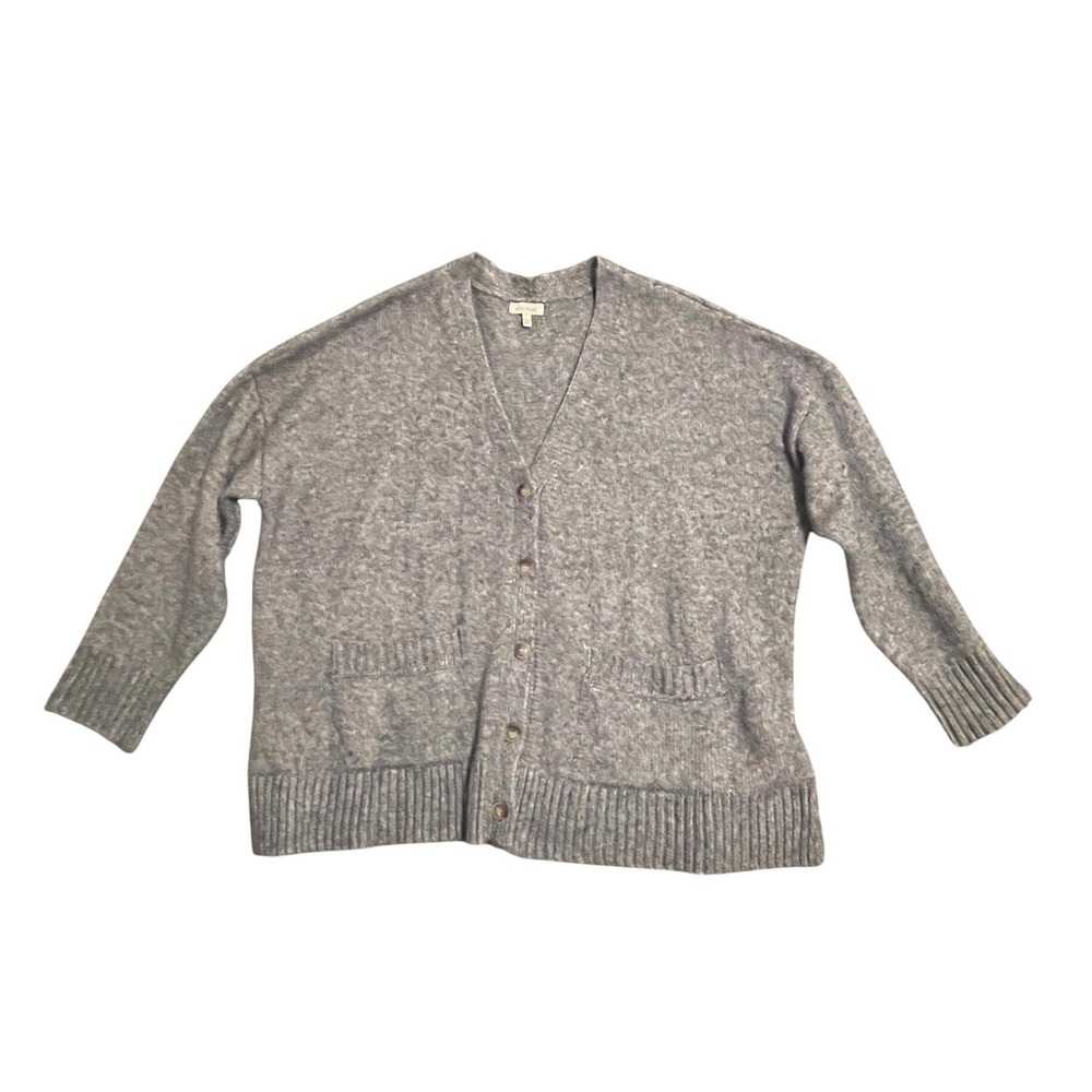 Ella Moss Cardigan Women XL Gray Oversized V-Neck Button Front Knit Sweater Cozy